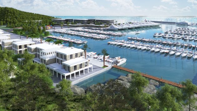 A render of a mega yacht harbour in Albania