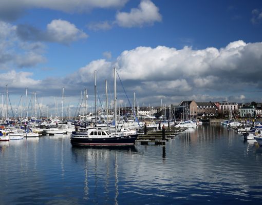 A marina in Bangor in Northern Ireland under cloudy skies