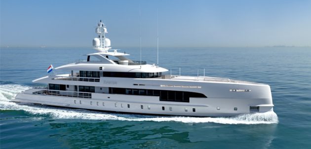 A superyacht on the water