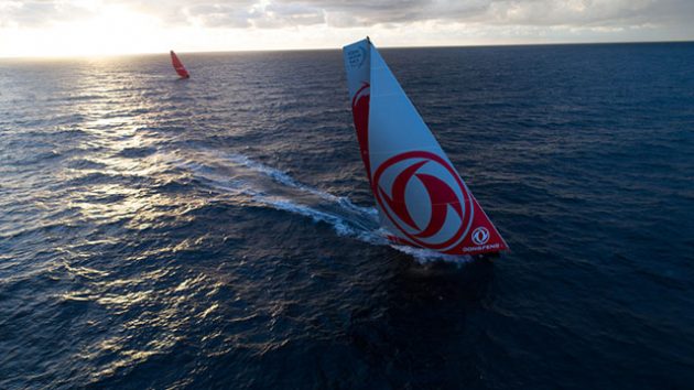 Two Volvo Ocean Race boats taking part in the Fastnet Race 2017