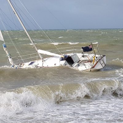 A yacht struggling in heavy seas off Bognor Regis