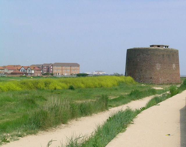 A tower on the sand on the coast of Essex