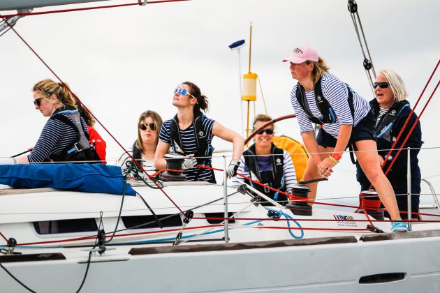 group of women on a boat
