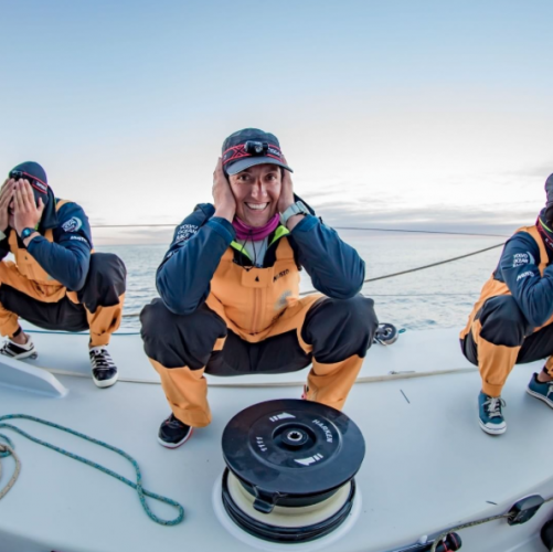 Round the world yachtsman Dee Caffari on board a Volvo yacht