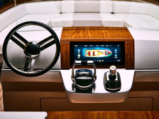 The cockpit of an electric boat
