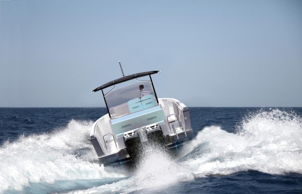 A motor boat being put through its paces