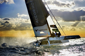 Two people on board a cat off the French coast