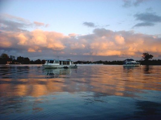 Motor yachts moored on Oulton Broad