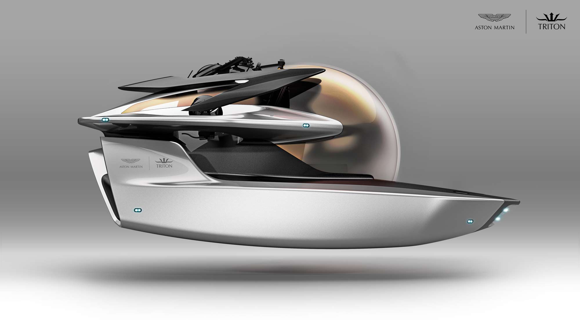 A drawing of the new luxury submarine by Aston Martin and Triton