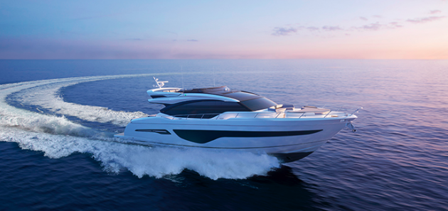 A render of the exterior of a Princess motor yacht