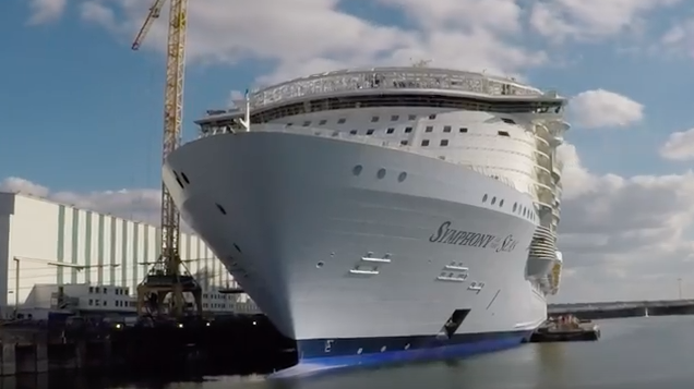 The white bow of the world's biggest cruise ship Symphony of the Seas