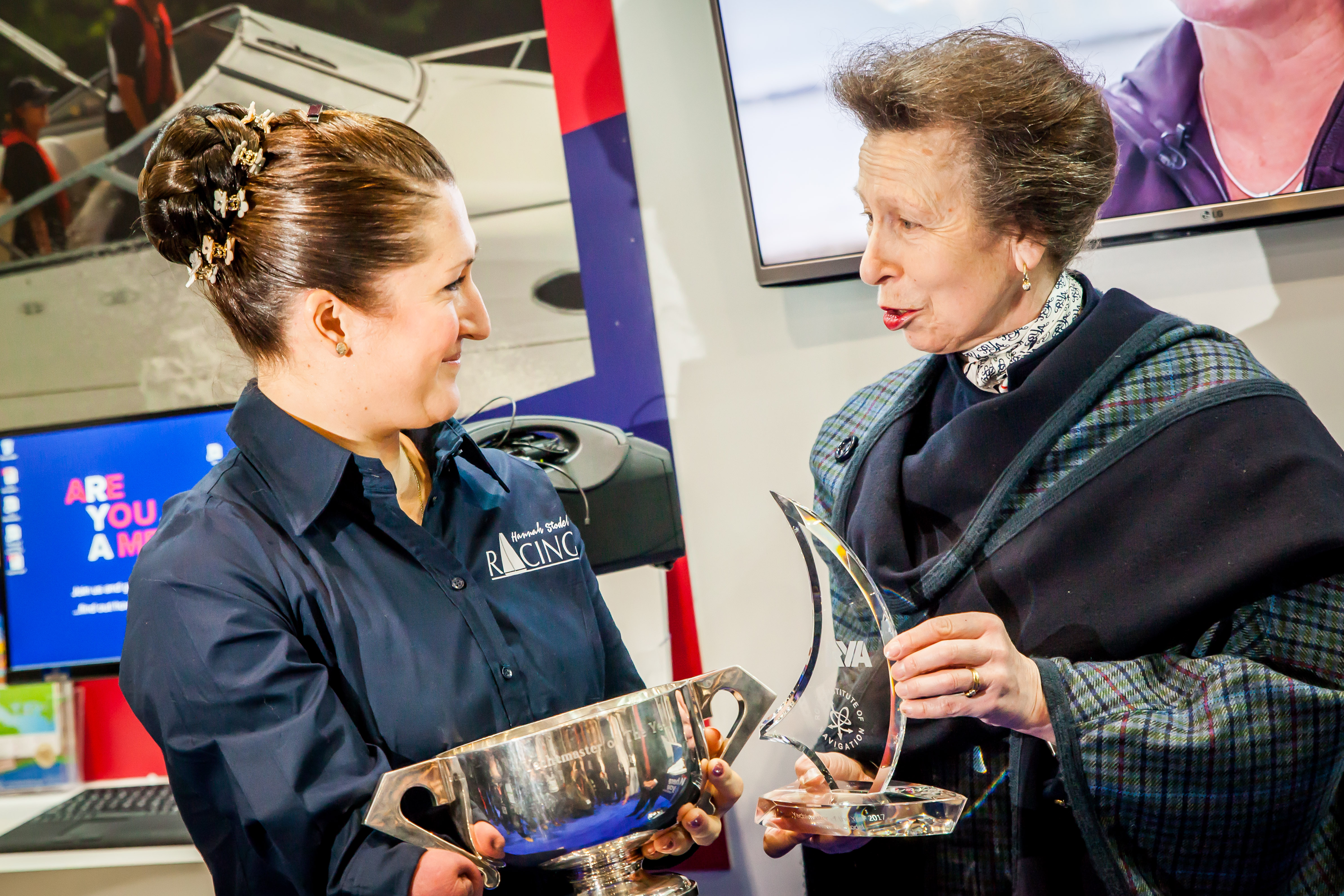 HRH Princess Anne presents Hannah Stodel with RYA RYA Yachtmaster of the Year at the London Boat Show