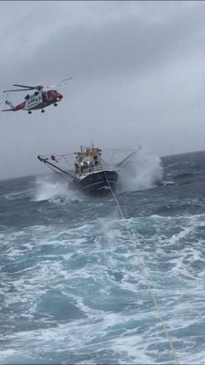 Fisherman airlifted to hospital after fire breaks out on board. Credit: RNLI/James