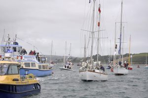 Suhaili Falmouth 50 Parade - Suhaili and Golden Globe Race fleet