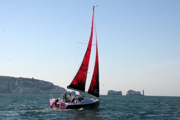 Natasha Lambert BEM sailing on her Miss Isle Too boat