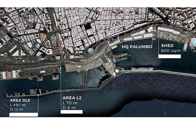 Palumbo Superyacht Tenerife occupies four areas inside the port