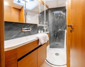 Real stone features onboard, whilst rounded shower cubicles provide more space