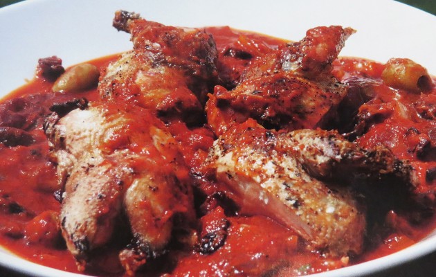 Partridge stew with olives and prunes.