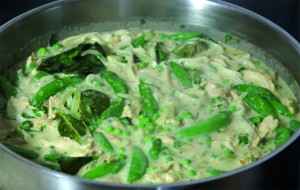 Thai-style partridge curry with noodles.