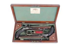Twenty paces, turn and shoot. A pair of Manton duelling pistols.