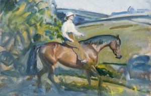 A Lady Riding a Bay Hunter by Sir Alfred Munnings, circa 1924