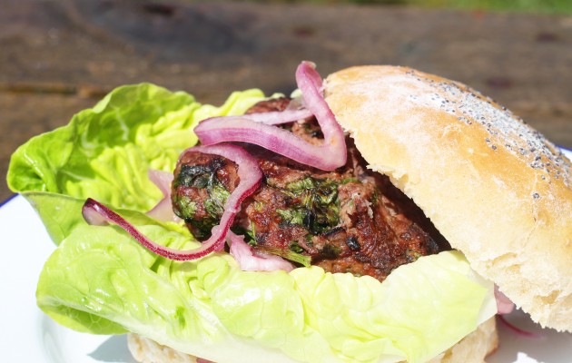 Butterflied leg of venison with tahini sauce. Bap.
