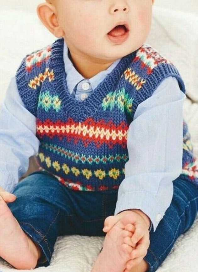 vintage knitting pattern fair isle children's wool tank top 