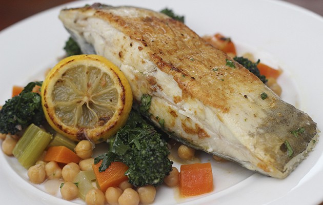 Roast turbot with chickpea stew