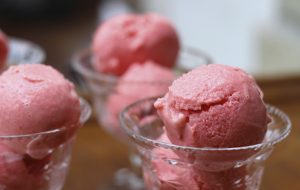 Strawberry, cardamom, elderflower and lime sherbet