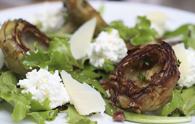 Fried artichoke, anchovy and ricotta salad