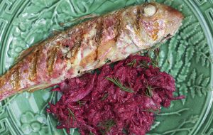 Grilled red mullet with Russian beetroot salad