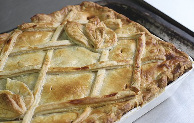 Venison bourguignon pie