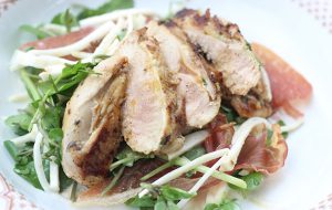 Warm partridge salad with crispy parma ham