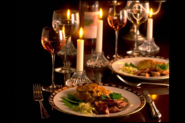 romantic dinner table with candles