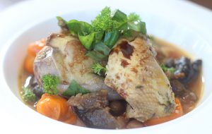 Pot roast partridge with figs, honey and balsamic