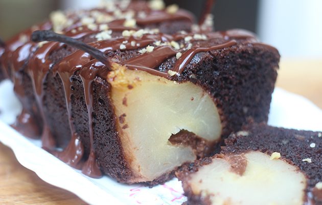 Pear, chocolate, walnut and sour-cream cake