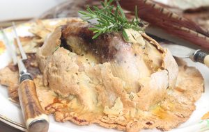 Salt-crust baked pheasant with truffle butter