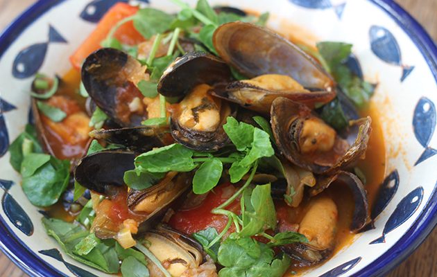 Portuguese-style mussel stew