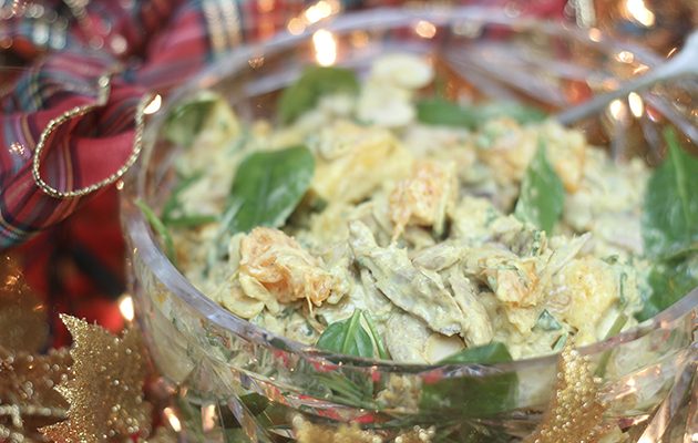 Coronation pheasant with clementines and toasted almonds