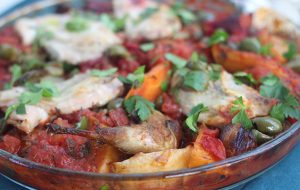 Partridge and root vegetable provençal tray bake