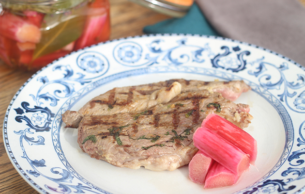 Ginger, mint and garlic grilled hogget leg steaks