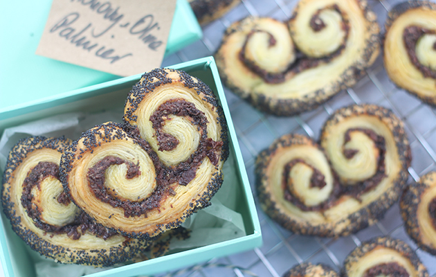 Palmier with anchovy, olive and parmesan