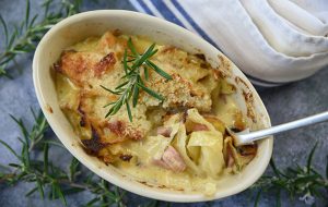 Cabbage carbonara gratin