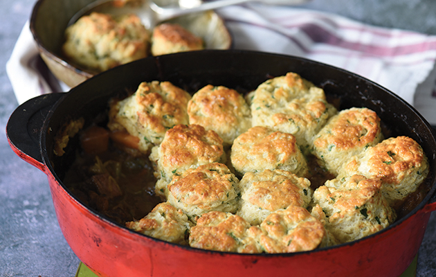 Game cobbler with smoked cheese scones