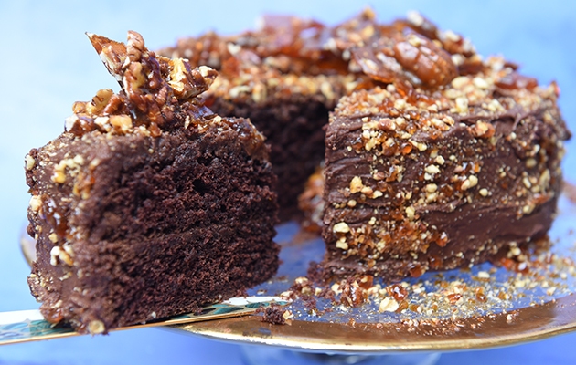 Pecan praline chocolate fudge cake