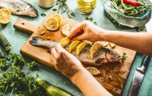preparing fresh trout