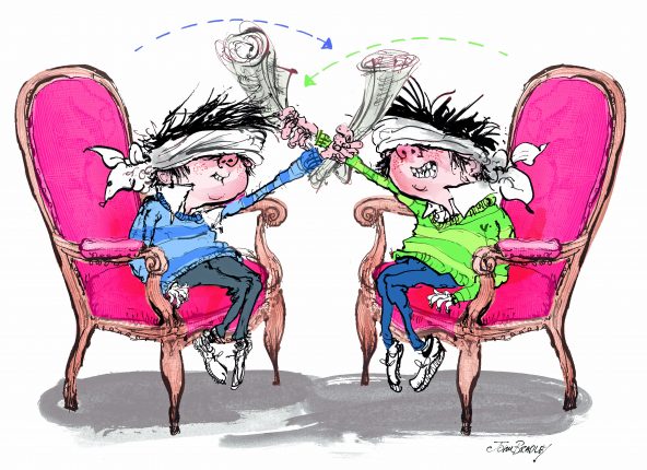 Boys playing parlour games