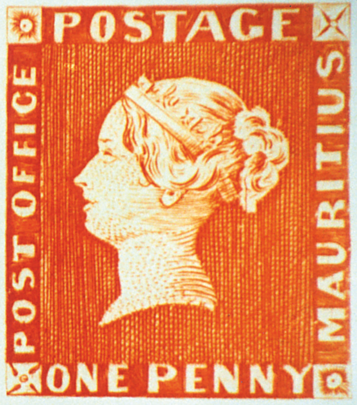 Mauritius 'Post Office' Stamp The orange 'one pence' Mauritius 'Post Office' stamp from 1847 - 1847