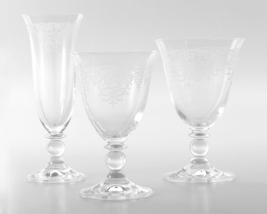 Three etched glasses