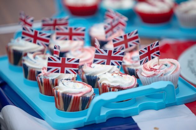 Cupcakes decorated with the Union flag for a Coronation street party